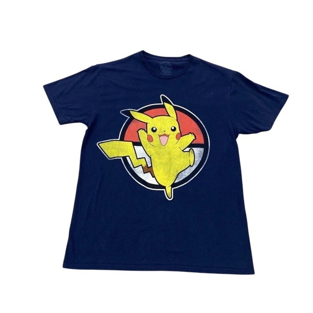Pokemon Pikachu Tee Men L‎ Navy Crew Short Sleeve Anime Graphic T-Shirt Nintendo